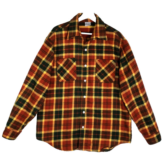 Vntg Big Mac JCPenney Flannel Long Sleeve Men's Size L Multi Plaid 70's Retro - Picture 1 of 14